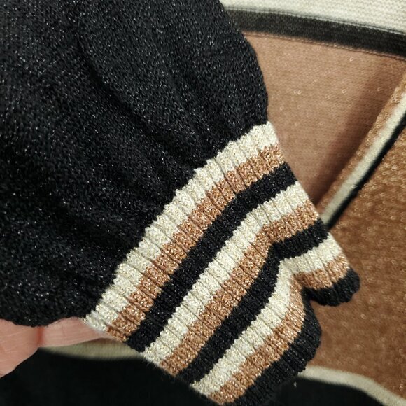 Free People Gold Dust Colorblock V-Neck Shimmer/Metallic Relaxed Fit Sweater XS - Picture 9 of 16